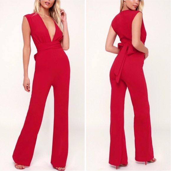Lulus Pants - Lulu's Diva Moment Sleeveless Jumpsuit Red Medium